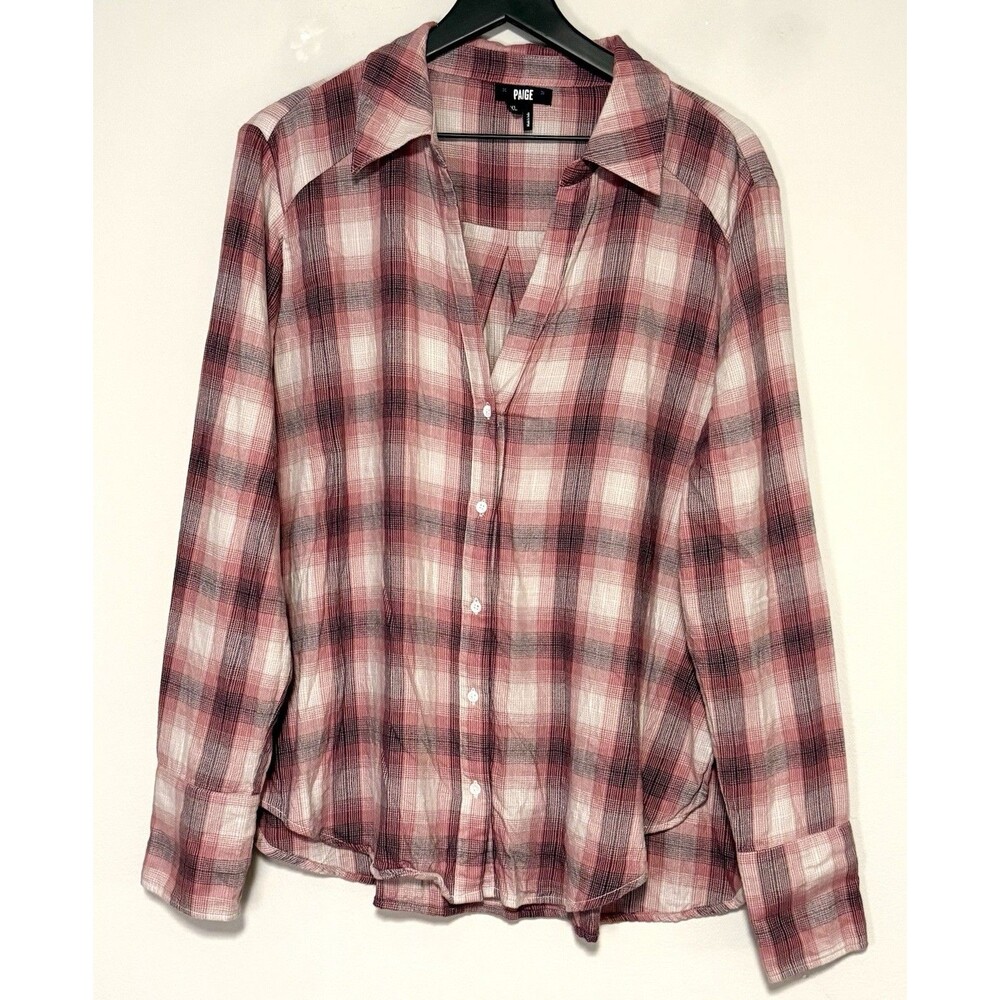 PAIGE Womens Plaid Button-Up Shirt Size XL Pink Flannel Grunge 90s Y2K